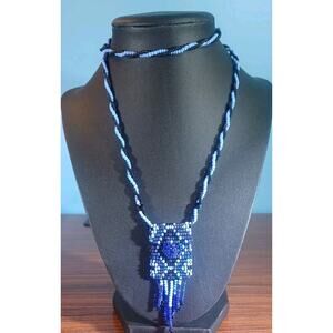 Vintage Glass Beaded Twisted Necklace Southwest Glass Seed Bead Gem Mini Pouch